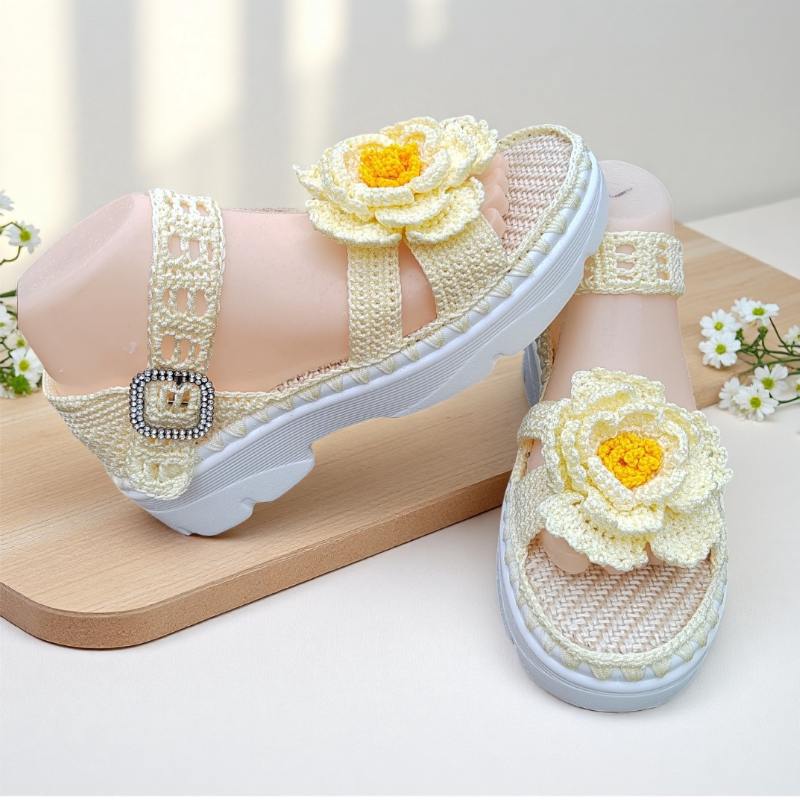 Purely Handmade Crocheted Fashion Dad-Style Sole with Reserved Holes, Upgraded Version Hollow Thread Summer Sandal Material Kit Finished Product Purely Handmade Crocheted Fashion Dad-Style Sole with Reserved Holes, Upgraded Version Hollow Thread Summer Sandal Material Kit Finished Product