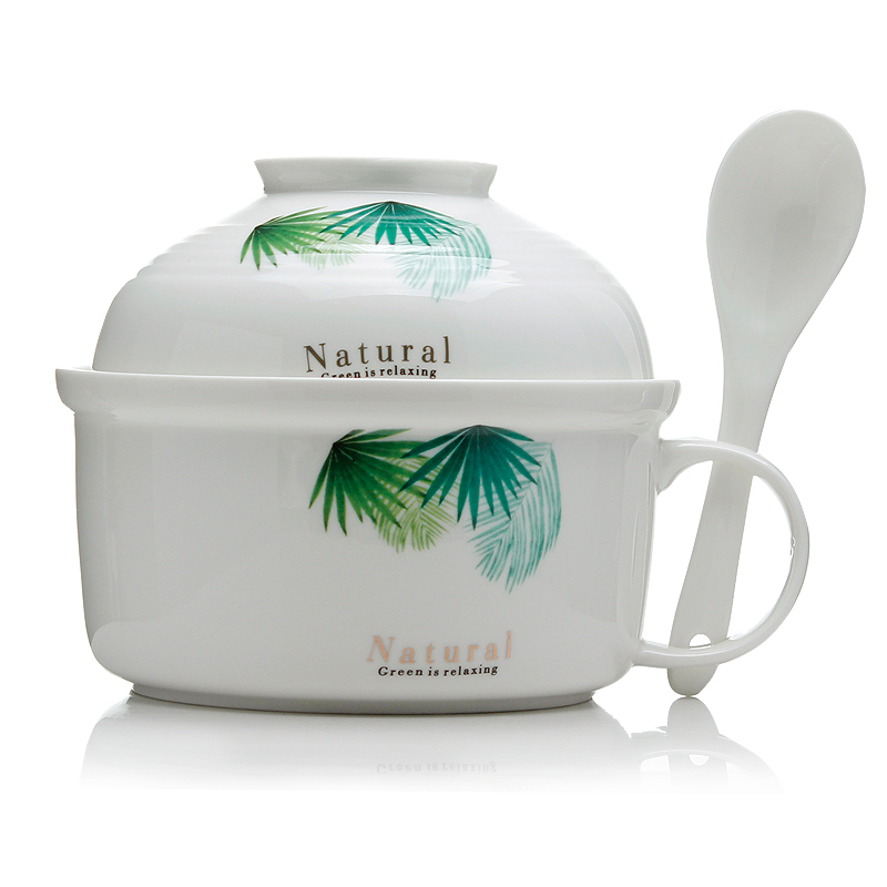 Original Taste ceramic with lid bowl Blister Cup suit with lid with handle There's a handle with a thick, creative cute