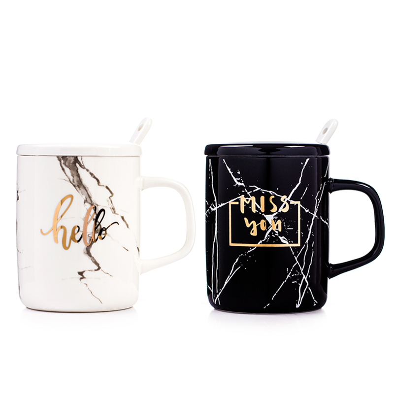 Original Marbled Teacup Ceramic mug Office cup with lid spoon Large capacity couple models