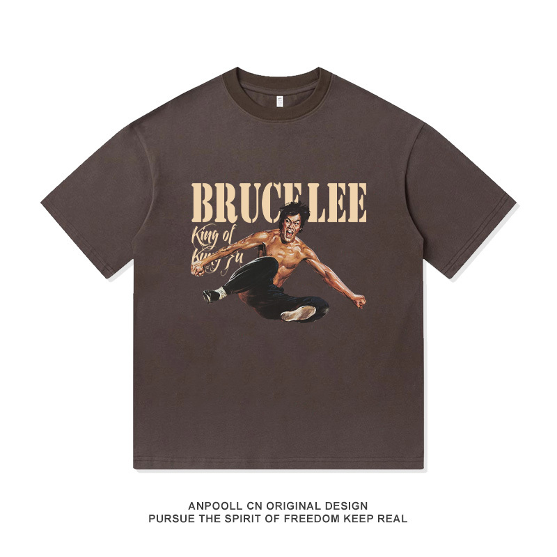 In Memory of Bruce Lee, Chinese Kung Fu Trendy Brand Collaboration American-Style Heavyweight Pure Cotton Short-Sleeve T-Shirt for Men, Loose Fit In Memory of Bruce Lee, Chinese Kung Fu Trendy Brand Collaboration American-Style Heavyweight Pure Cotton Short-Sleeve T-Shirt for Men, Loose Fit