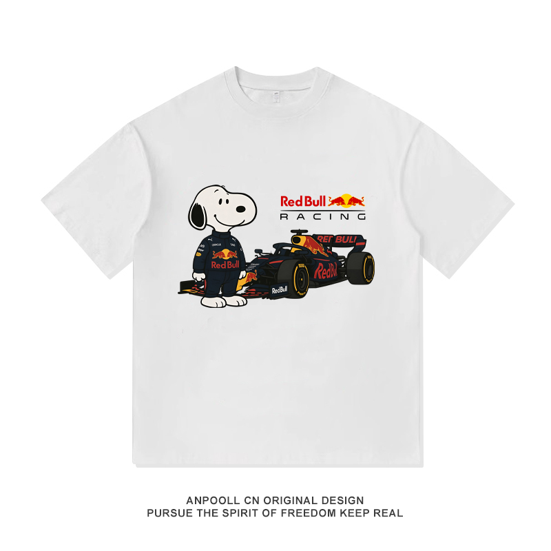 Snoopy F1 Red Bull Racing Co-Branded Printed Short-Sleeved T-Shirt Verstappen Top Pure Cotton Men's Loose Fit