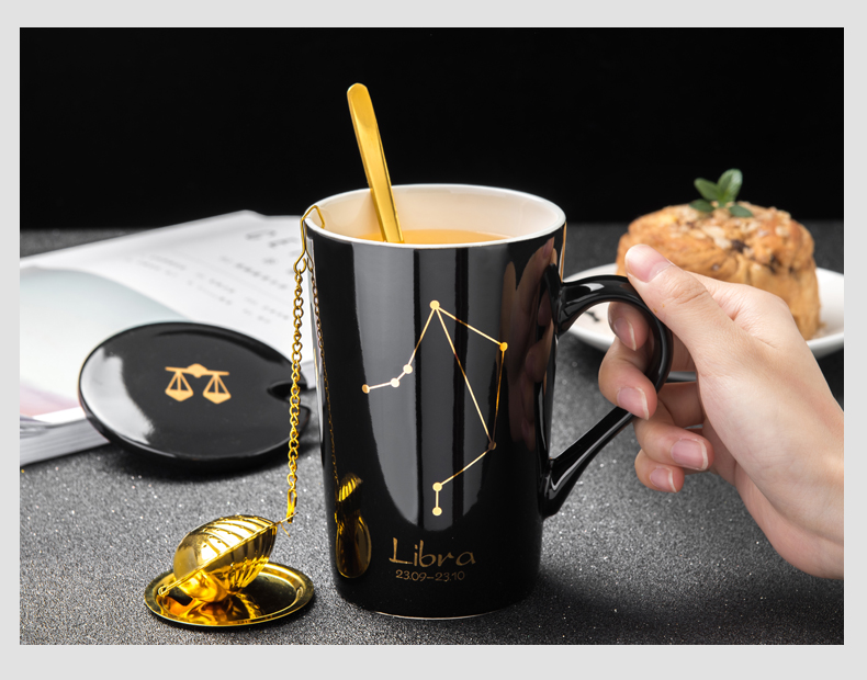 Creative ceramic cup constellation move mark cup stainless steel spoon, coffee cup) filter cups with cover