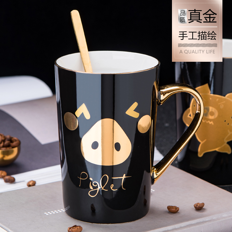New Year gift cup creative pig cup move ceramic cup with cover spoon keller cup coffee cup