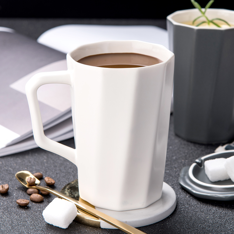 Creative ou mark cup men 's and' s ceramic cup coffee cup with cover spoon move trend a pair of glass office