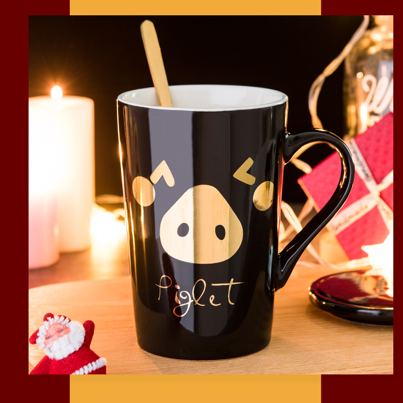 Creative move ceramic cup pig cups domestic large capacity keller spoon tide lovers coffee cup with cover