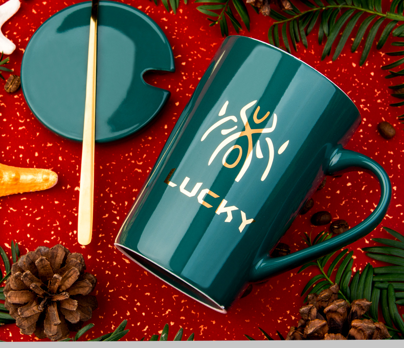 New Year gift mugs Nordic totem ceramic cup with cover move spoon creative trend male students glass mugs