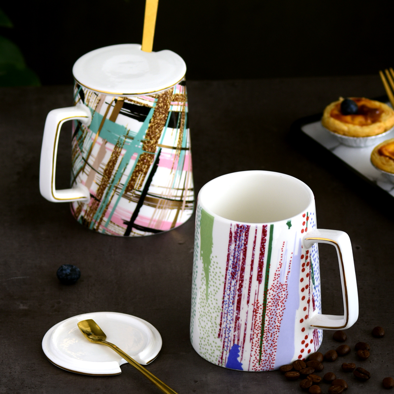 Ceramic cup Nordic individuality creative trend mark cup with cover teaspoons of men 's and women' s domestic large capacity cup coffee cup