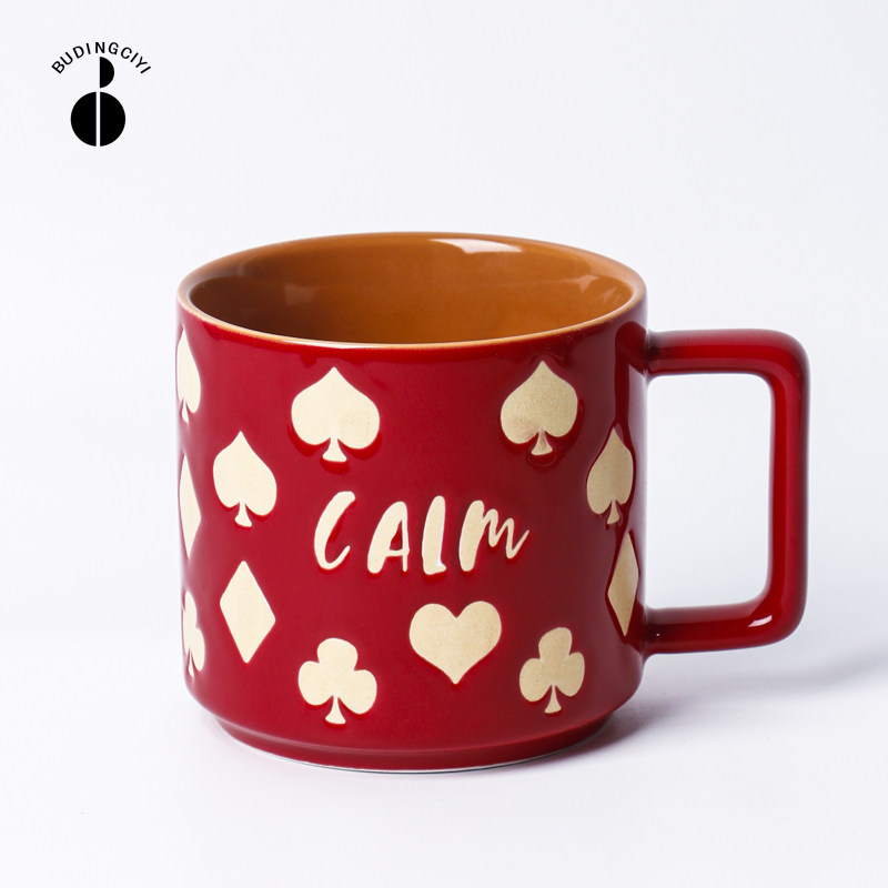 Couple water cup household with lid spoon ceramic cup mug American coffee cup female cute office tea cup