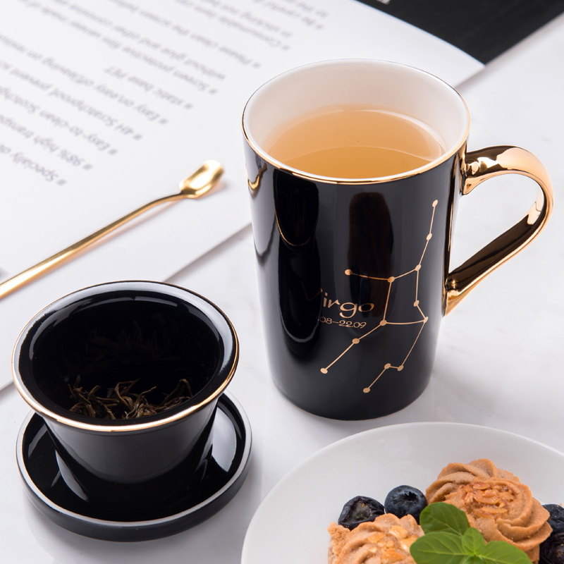 Creative ceramic cups filter move mark cup with cover spoon coffee cup of water glass box office