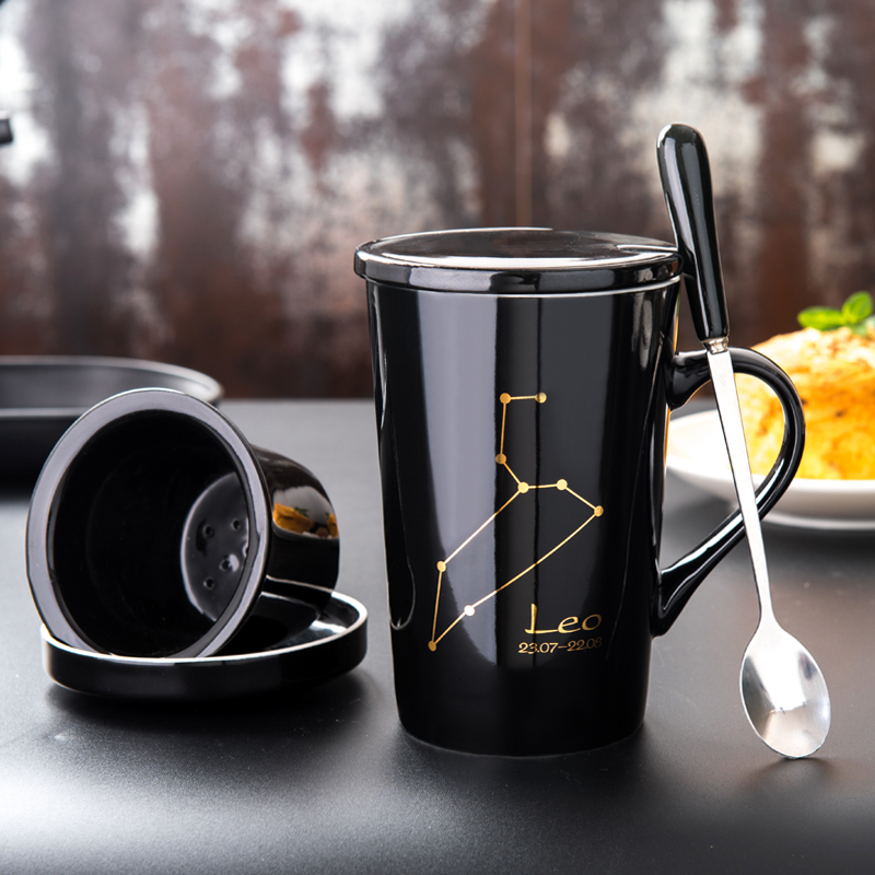Creative glass ceramic tea cup of filtered coffee cup mark cup with cover glass office spoon move trend
