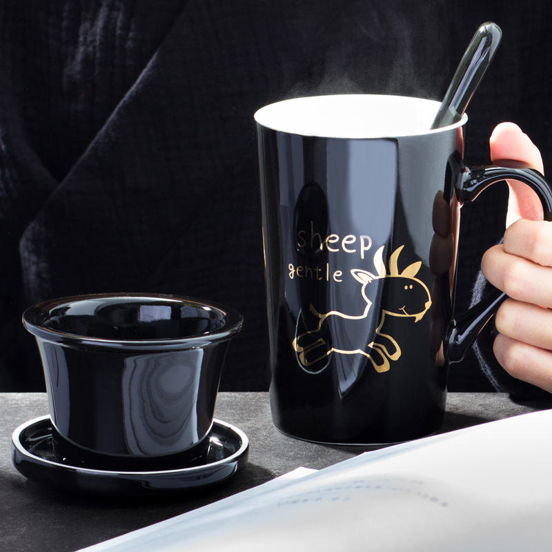 Creative cartoon zodiac move with ceramic cup) glass tea cup with cover spoon coffee cup office