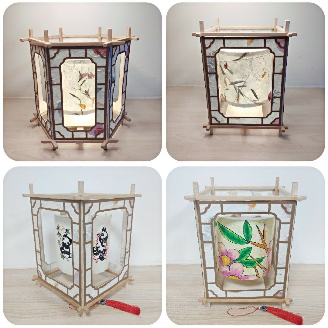 Hand walking lantern heat rotation electric running lamp graffiti cutting paper bag Mid autumn flower lamp
