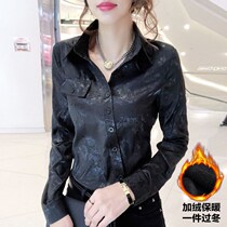 Velvet thickened shirt womens 2020 autumn and winter design sense niche printed shirt retro slim base shirt top
