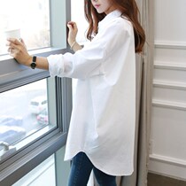 2021 spring new medium-long large-size design sense niche folding white shirt womens Hong Kong style casual Western shirt