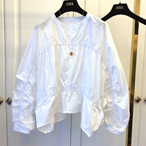 French romantic wrinkle~Korean version loose bubble sleeve ruffle temperament long-sleeved shirt top blouse blouse women 2021~