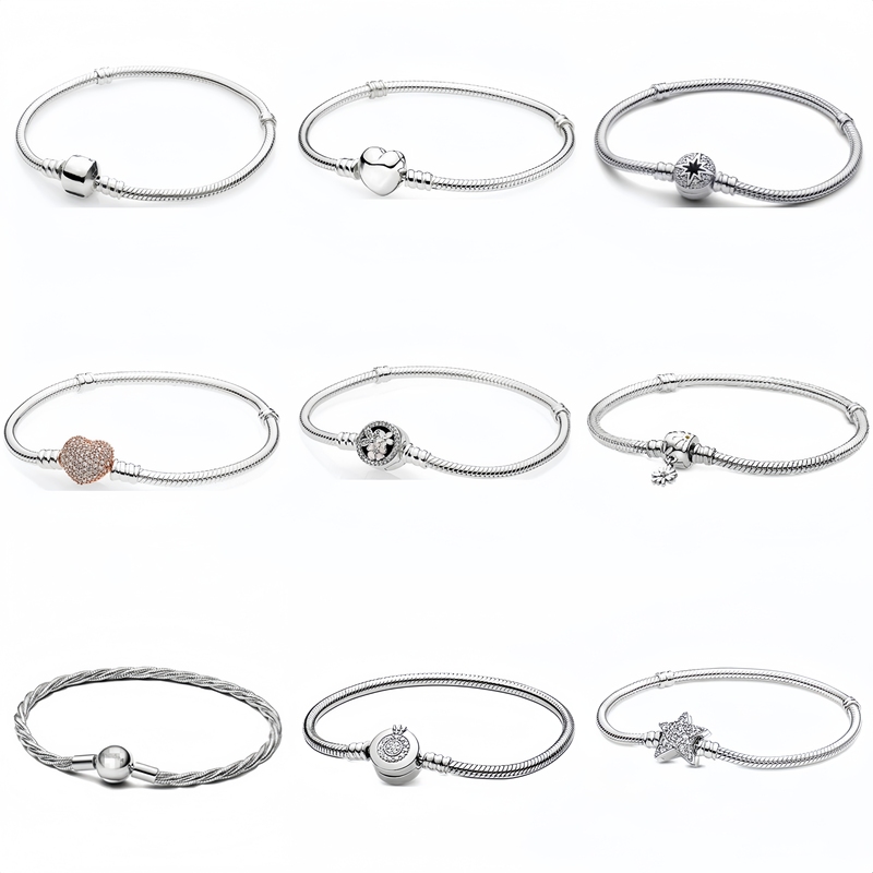 Panjia S925 Sterling Silver Snake Bone Bracelet Sparkling Galaxy Cute Pet Angel DIY Beaded Heart Crown Clasp Basic Chain Panjia S925 Sterling Silver Snake Bone Bracelet Sparkling Galaxy Cute Pet Angel DIY Beaded Heart Crown Clasp Basic Chain