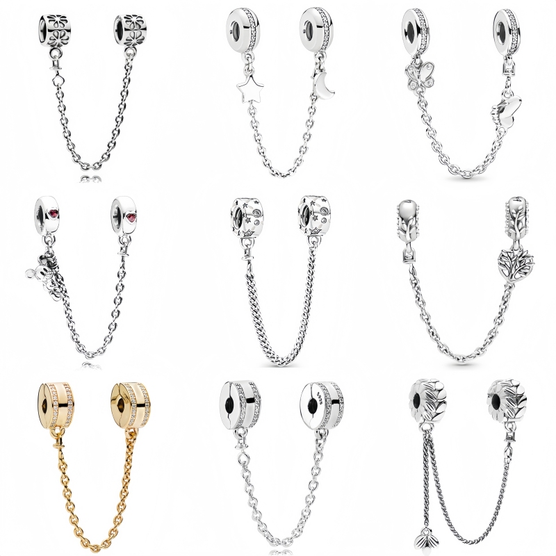 Panjia S925 Sterling Silver DIY Beaded Bracelet Wheat Spike Safety Chain Bracelet Anti-Lost Chain Star Moon DIY Chain Panjia S925 Sterling Silver DIY Beaded Bracelet Wheat Spike Safety Chain Bracelet Anti-Lost Chain Star Moon DIY Chain