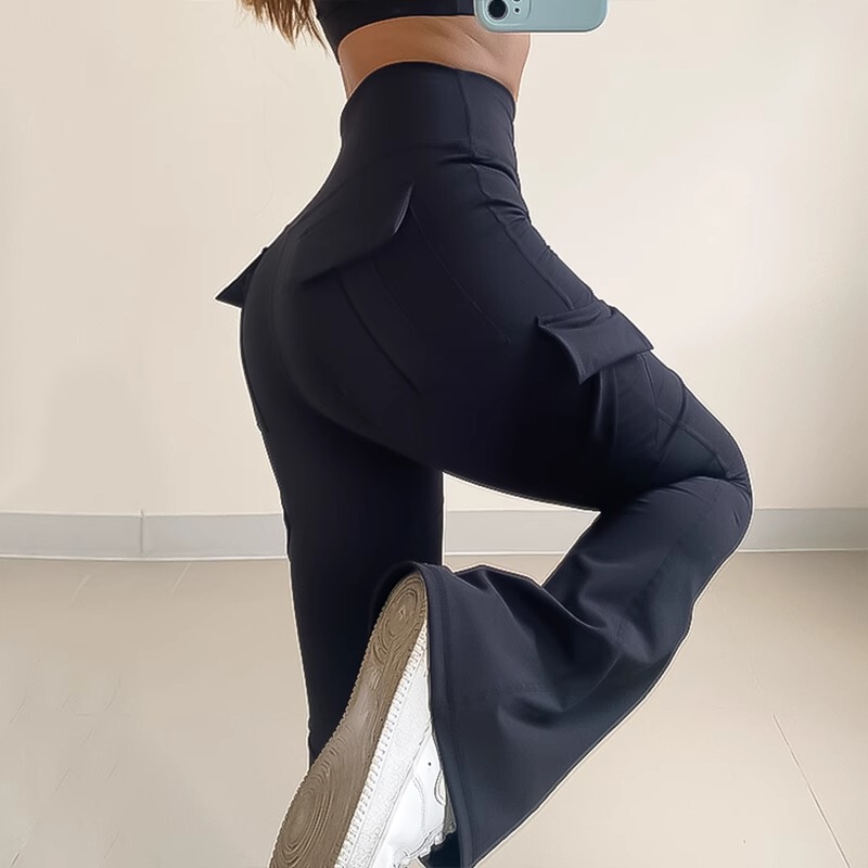 Iuiu Yogo Spring and Summer High-Waisted Butt-Lifting Fitness Pants for Women, Tight-Fitting Elastic Pocket Sports Flared Yoga Pants