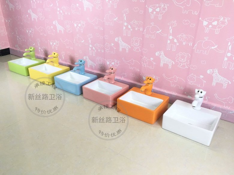 Kindergarten washbasin children's color washbasin ceramic square wall hanging children's countertop basin project