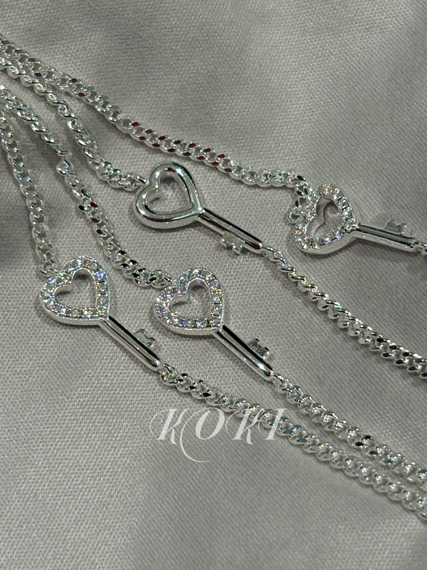 Koki Original Design S925 Sterling Silver Full Diamond Heart Key Bracelet Niche Sweet Cool Gift for Best Friend