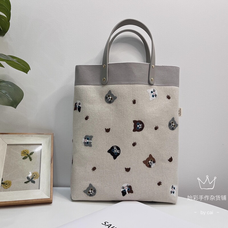 Shicai Handmade - New Style Handbag Briefcase Tote with Microfiber Handle A4 Size Color Block Embroidered Casual Bag Shicai Handmade - New Style Handbag Briefcase Tote with Microfiber Handle A4 Size Color Block Embroidered Casual Bag