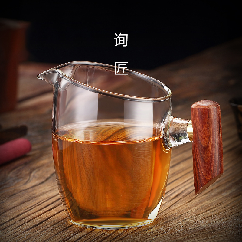 Household high temperature glass justice cup Japanese thickening wood cup tea cup teacup pour tea cup Kung fu tea