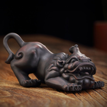 Ceramic fortune Lin Jianshui purple pottery tea pet purple sand tea play ornaments can raise creative gifts tea table kung fu tea set