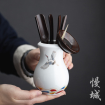 Cittaslow town Japanese ceramic crane tea ceremony tube Household Kung Fu tea accessories Tea clip Tea knife Tea pen Six gentlemen set