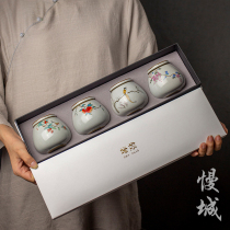 Ceramic tea cans gift boxes Chinese small tea cans sealed cans household moisture-proof retro Ru kiln tea storage cans