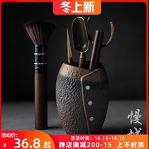 Tea ceremony six gentlemen set ebony wood bamboo tea clip brush tea art ornaments group kung fu tea set kung fu tea set accessories