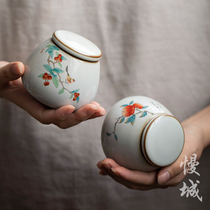 Ru Kiln Tea Leaf Jar Ceramic Tea Bin Small Portable Seal Storage Tank Home Moisture-Proof Tea Storage Tank Storage Tank