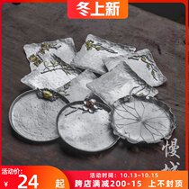 Pure tin coaster pure handmade hammer metal tea mat Japanese dry bubble kung fu creative tea ceremony accessories tin cup holder