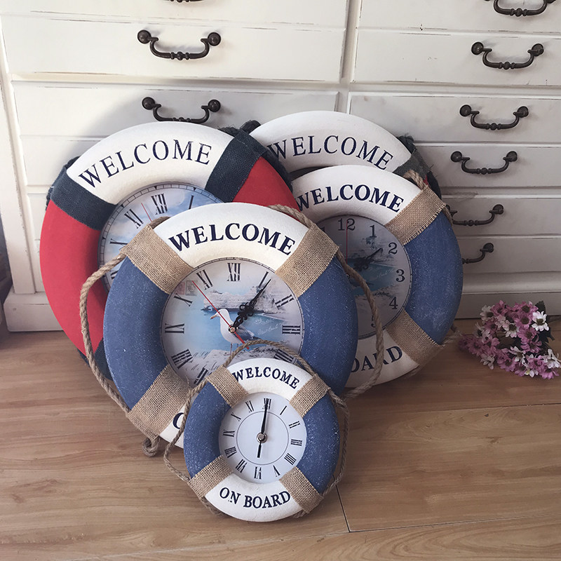 Mediterranean style creative home wall decoration Wall-mounted swimming ring watch Lifebuoy Living room mute wall clock
