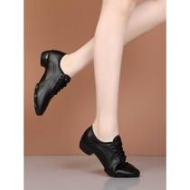 Womens low-heeled Latin dance shoes genuine leather soft-soled dance shoes adult teachers ballroom dance shoes square dance shoes