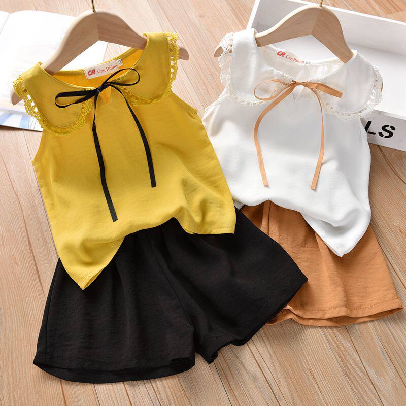 Girls Net Red Suit Western style clothes Princess Chiffon shorts two-piece girl summer dress 5-year-old summer suit female