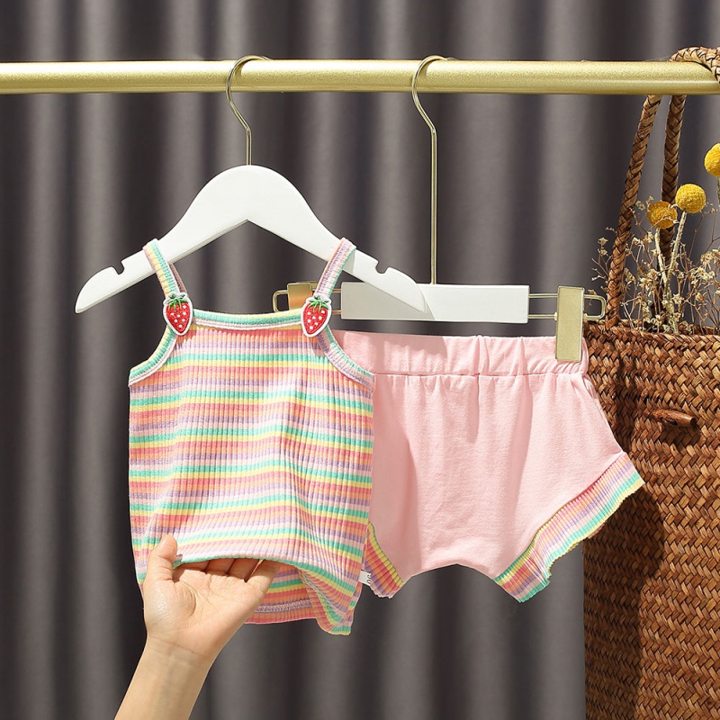 Toddler knit elastic suit Summer thin soft striped mesh red ocean pie trendy two-piece shorts harness vest