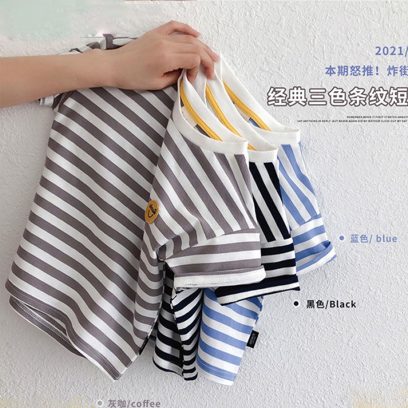 Summer Children's Boys Short Sleeve t-shirt 2021 Summer New Baby Boy Cotton Striped Half Sleeve Top