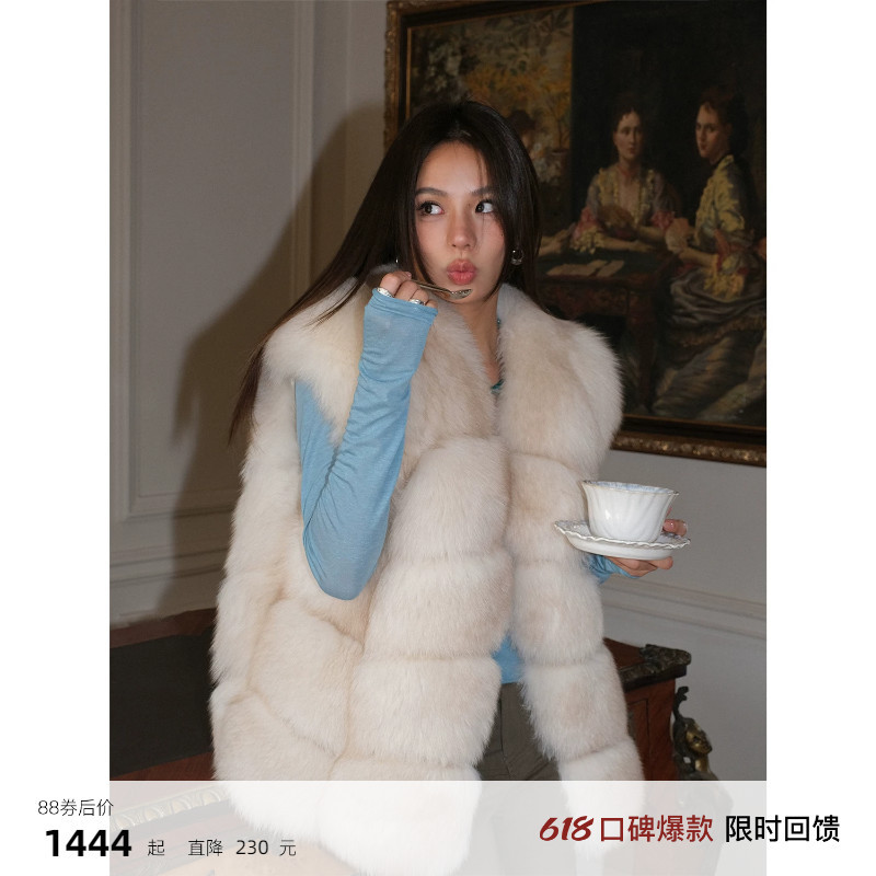 Aying Fur's "Confession Balloon" Imported Fox Fur 2024 New Style Young Style Mid-Length Fur Vest for Women