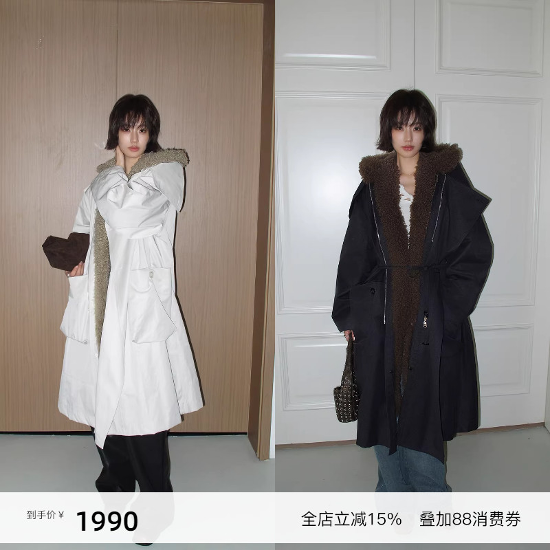 Aying Fur's "Winter Edinburgh" Hooded Long Autumn and Winter Coat Parka Wool Fur Jacket for Women