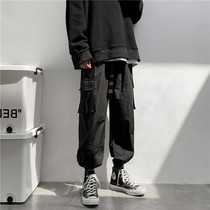 Melody windmill Autumn New overalls mens loose nine casual pants Korean trend Harajuku wind tie pants