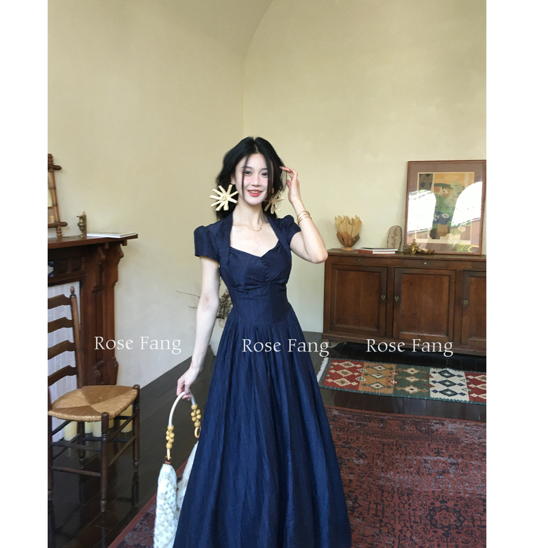 Rosefang New Product Limited-Time Offer【Love's Forced Landing】French Retro Dress High-Waisted Slim-Fitting Long Dress for Women