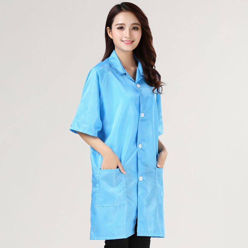 Summer anti-static coat short-sleeved short dust-free top electronic factory dust-proof clean overalls blue female white male