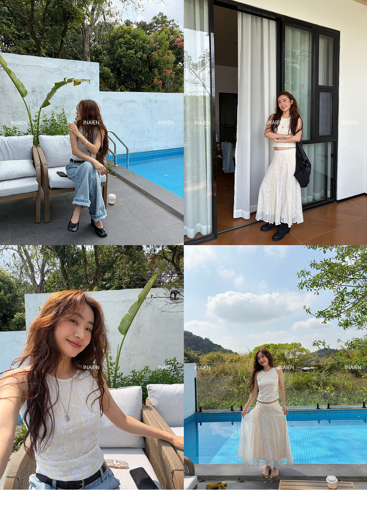 INAIEN笑笑家26 ранняя весна "Кружевная мечта" нежная элегантная кружевная жаккардовая юбка с приталенным силуэтом