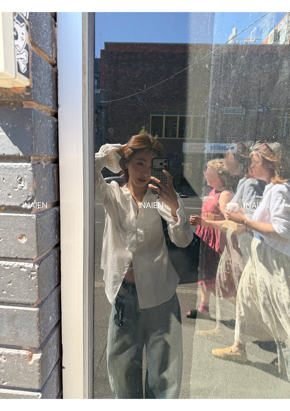 INAIEN笑笑家 джинсы дымчато-синие 2026 новая модель женские широкие брюки