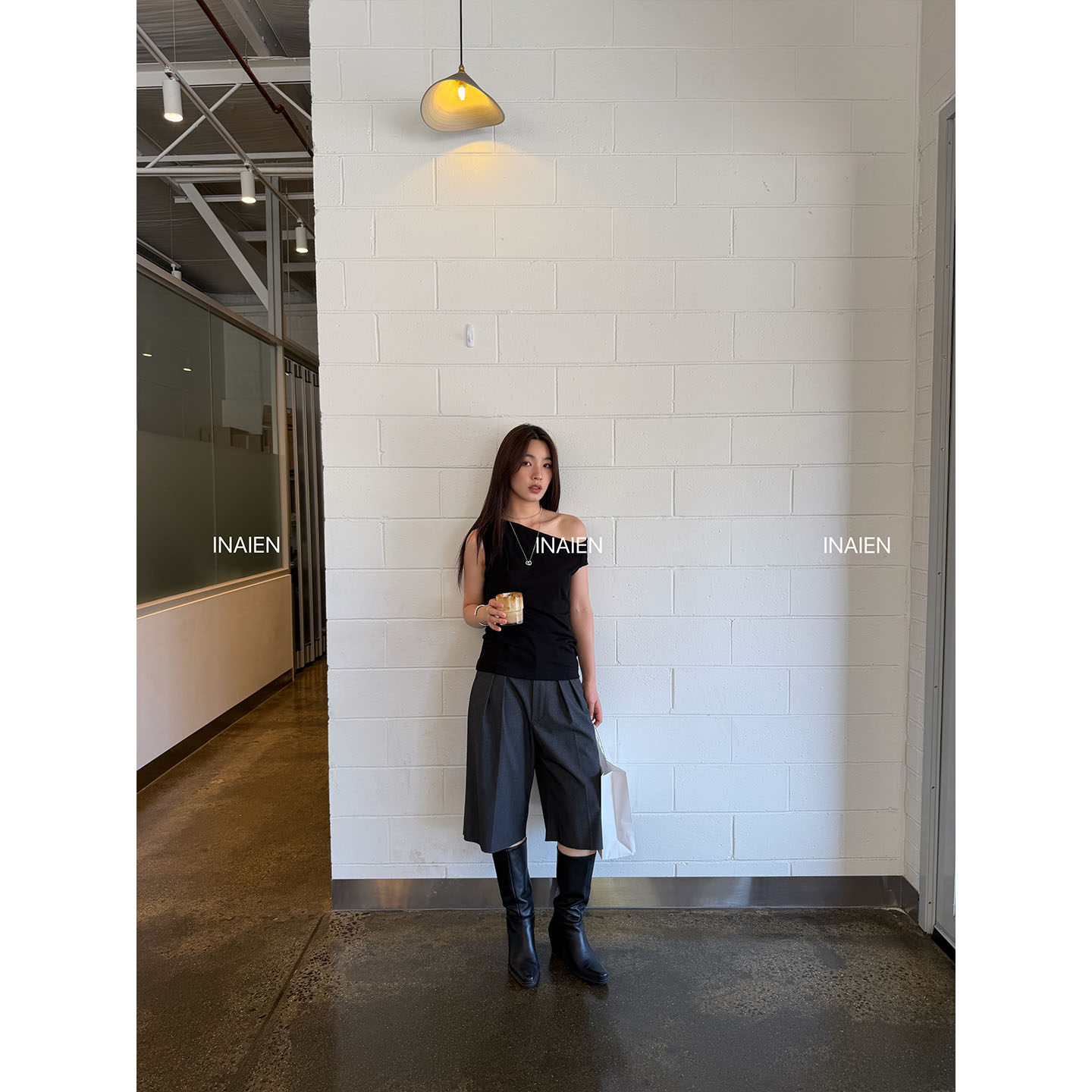 INAIEN весенне-летняя элегантная блузка с асимметричным воротником и приталенным силуэтом Y6208