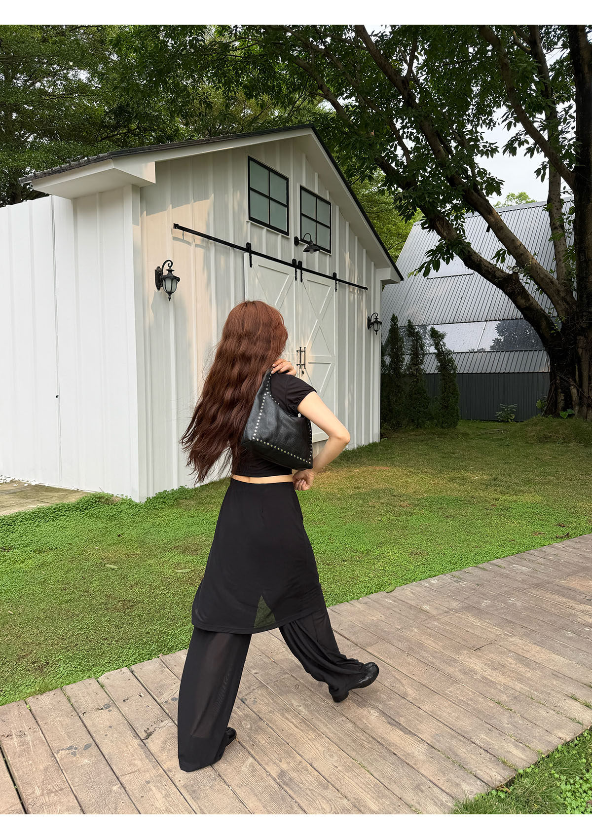 INAIEN笑笑家 "Манхэттен черная вуаль" плотная сетчатая устойчивая к складкам корректирующая деловая элегантная юбка-брюки из сетки