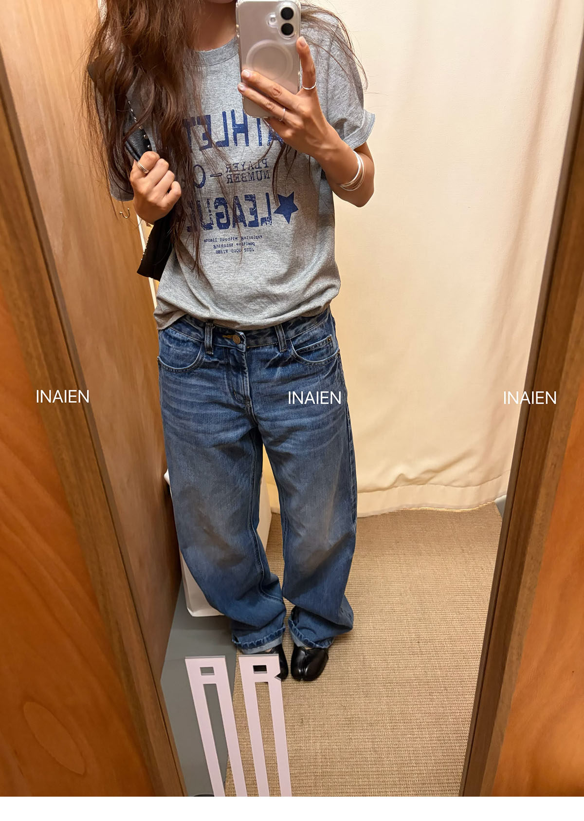 INAIEN笑笑家 весна-лето футболка с принтом букв, потертая, свободная, скрывающая недостатки