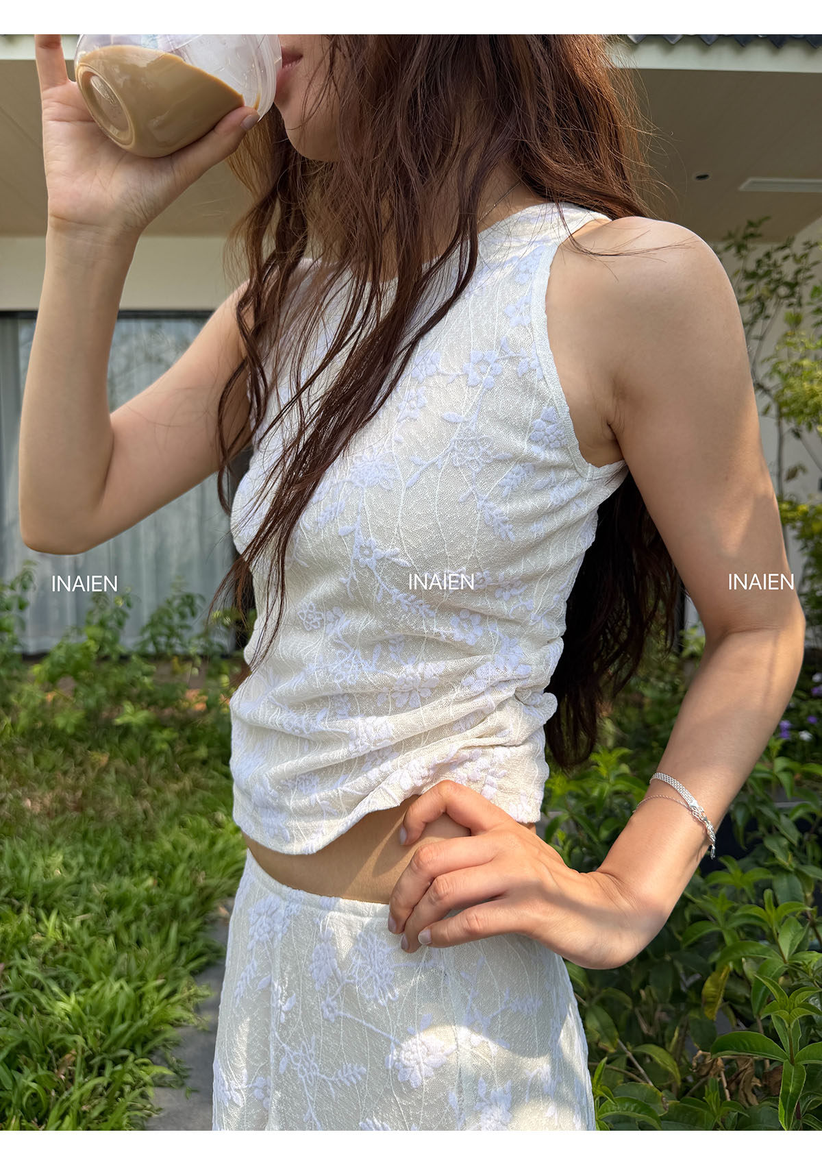 INAIEN笑笑家26 ранняя весна "Кружевная мечта" нежная элегантная кружевная жаккардовая юбка с приталенным силуэтом