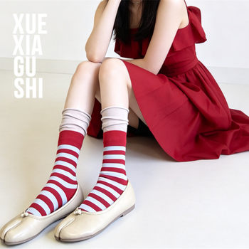 Stories under boots color-blocked high-end cotton striped mid-calf socks japanese spring and summer women's socks