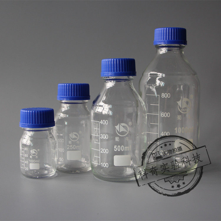 (Shu Cattle) 100ml Blue Lid Reagent Bottle Silk Mouth Glass Bottle Screw Lipstick Bottle 100ml Shu Niu